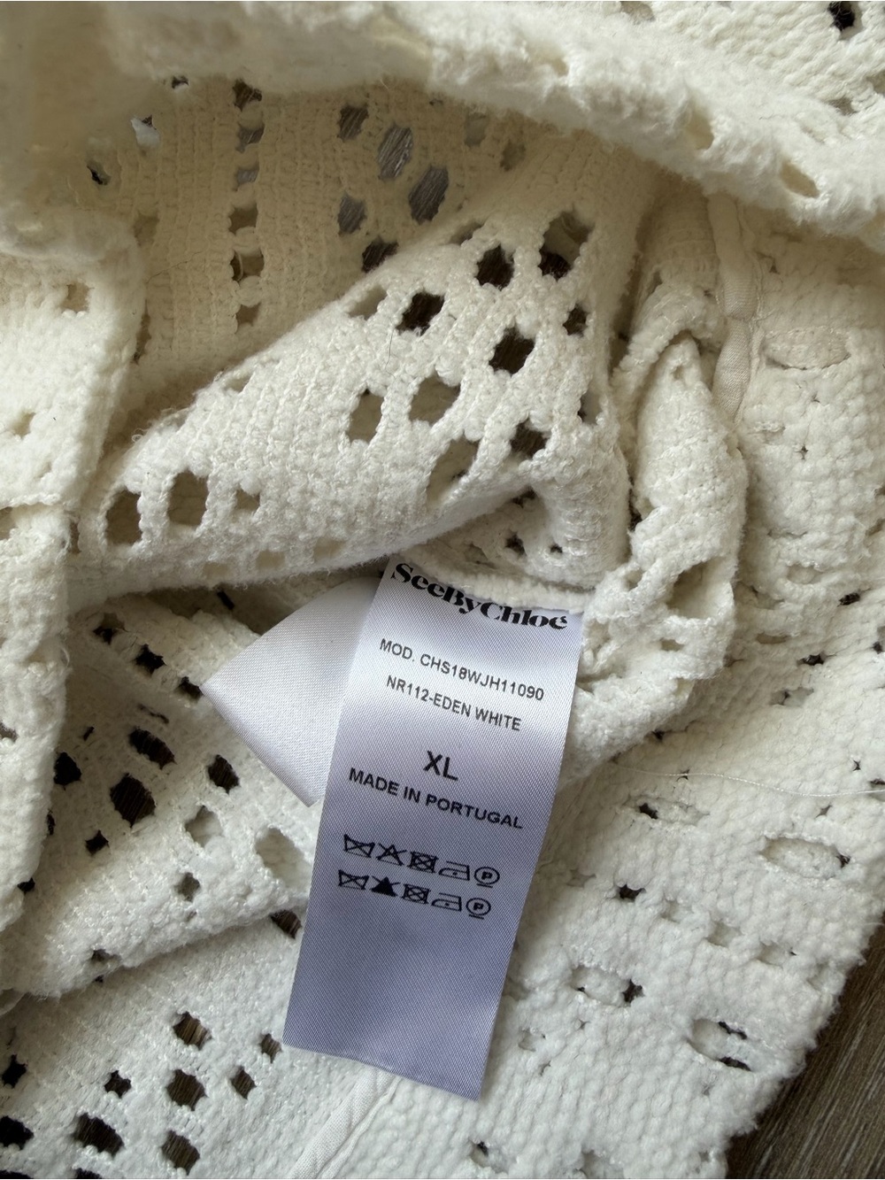 See by Chloé Women’s Open Crochet Knit Long Sleeve Turtleneck Sweater Sz XL - Picture 6 of 7